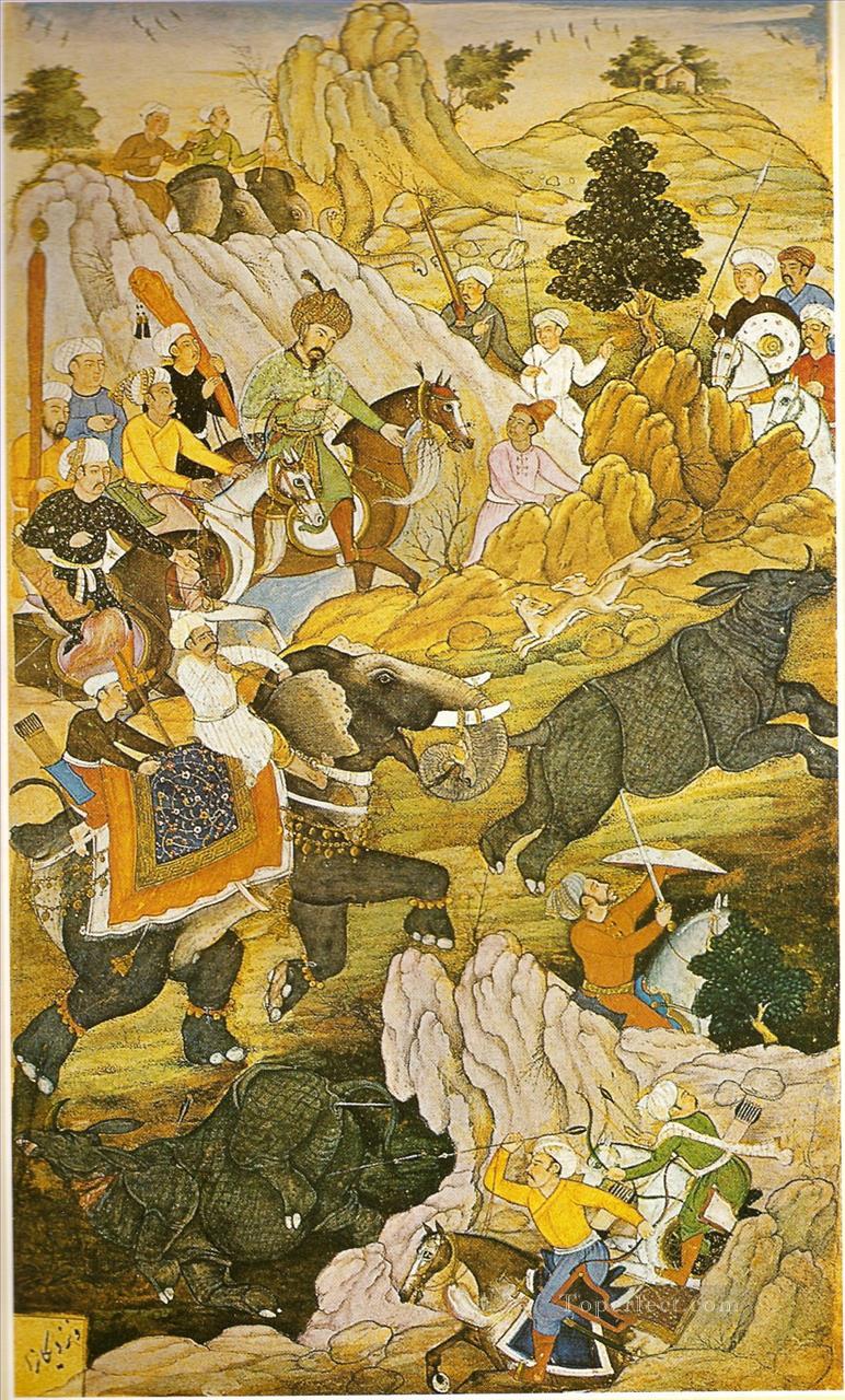 Babur Hunting Rhinoceros from India Oil Paintings
